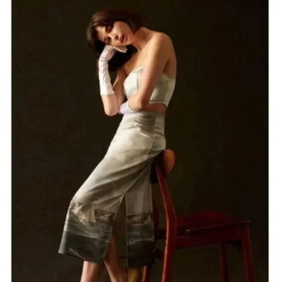 The MET x PacSun Sailboat Satin Midi Skirt and Strapless Bustier Top Set Dress